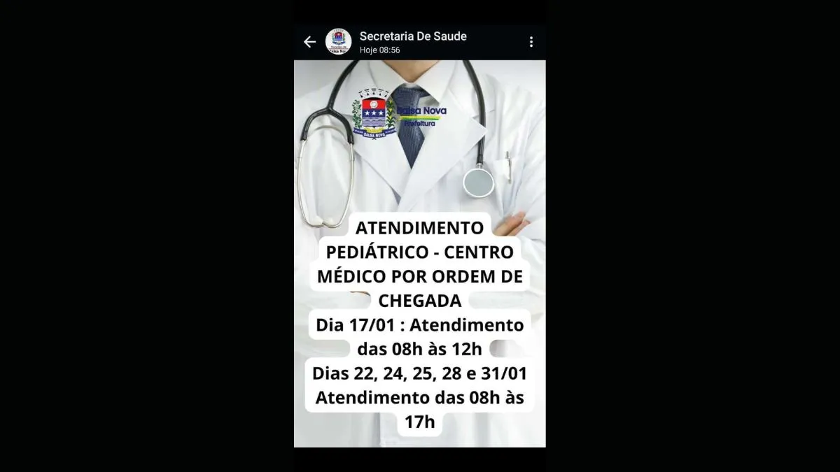 Prefeitura de Balsa Nova anuncia datas para atendimento pediátrico no Centro Médico